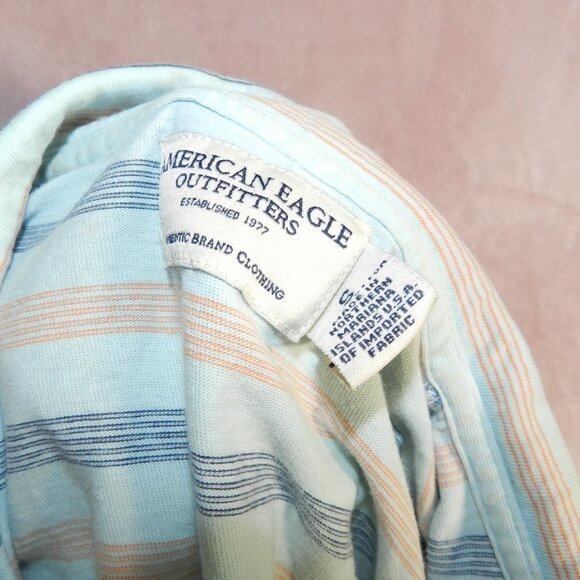American Eagle Outfitters Mens Blue Striped Short Sleeve Collard Polo Size Small - Picture 8 of 9